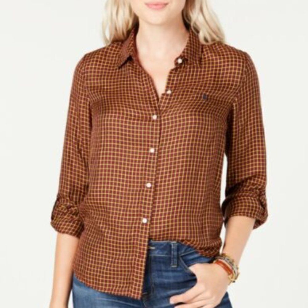 Tommy Hilfiger Plaid Utility Shirt size Small in Red/Yellow/Black - NEW